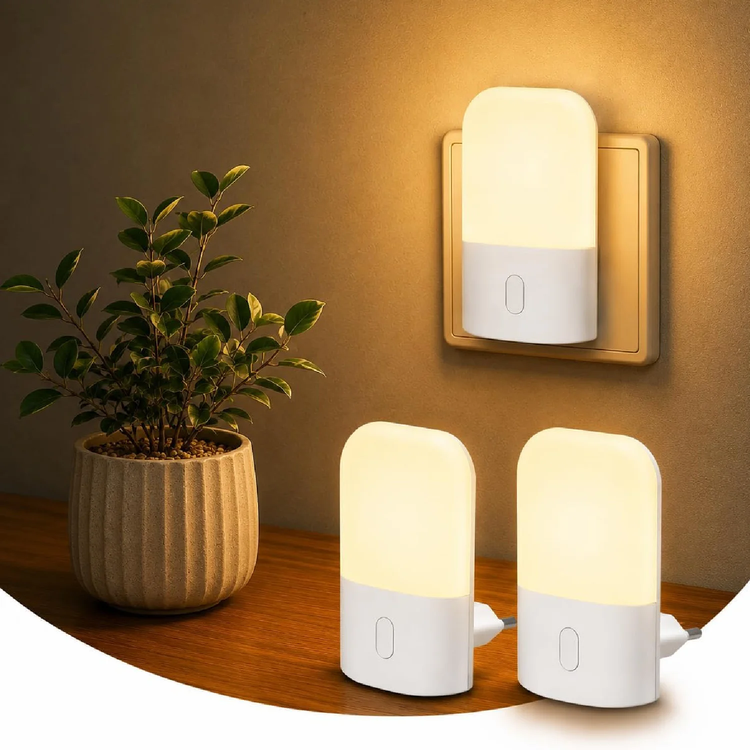 Mini Plug In Wall Night Light Portable LED Wall Lamp Warm White Illumination For Bedroom Corridor Household Lighting