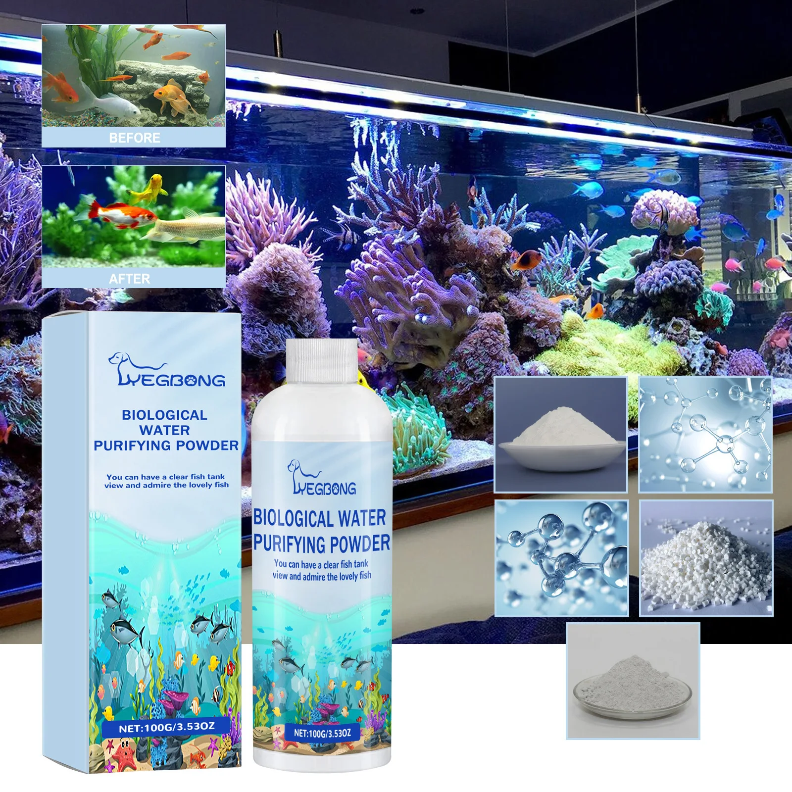 

High Efficiency Algaecide Algae Moss Reduce Control Water Purification Agent Fish Tank Pond Cleaning Agent Powder Moss Remover