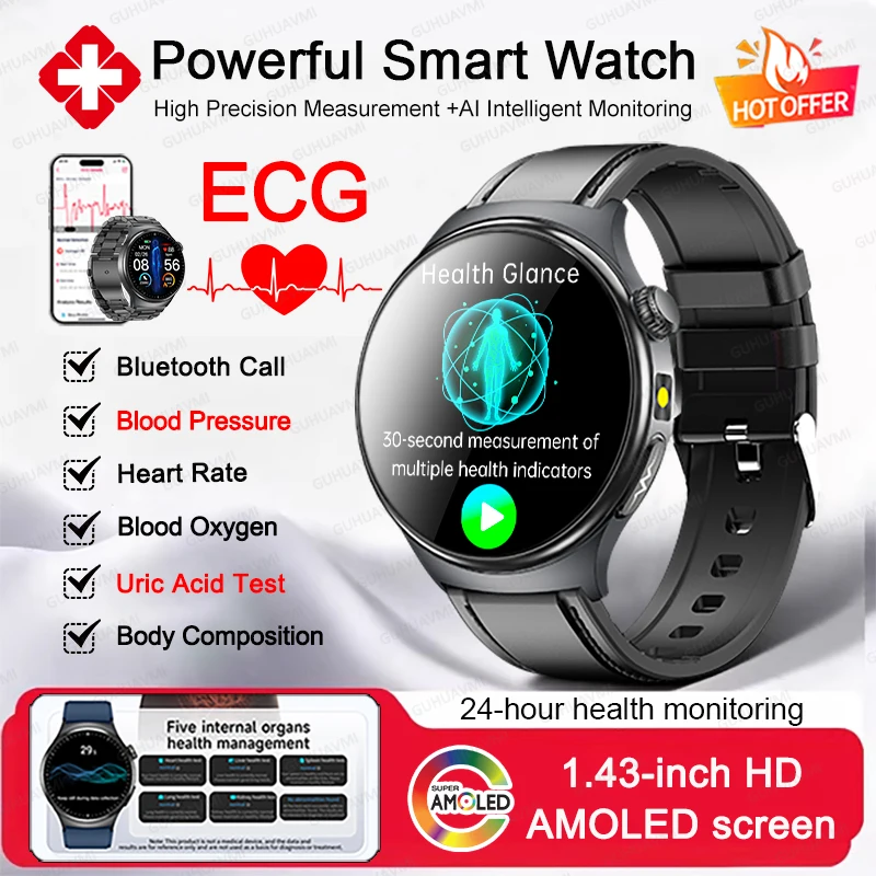 

Новые умные часы для мужчин с ИИ-анализом здоровья: ЭКГ, измерение уровня мочевой кислоты, анализ состава тела, 1.43'' AMOLED-экран