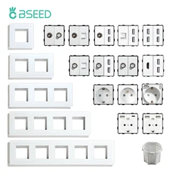 BSEED EU Standard USB RJ45 Socket TV Satellite Wall Plug Function Parts Wall Electric Socket Glass Panel DIY Free Combination