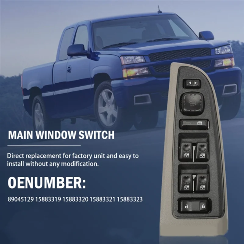 

For Silverado 1500 2003-2006 Master Window Switch Assembly With Bezel 89045129 15883319
