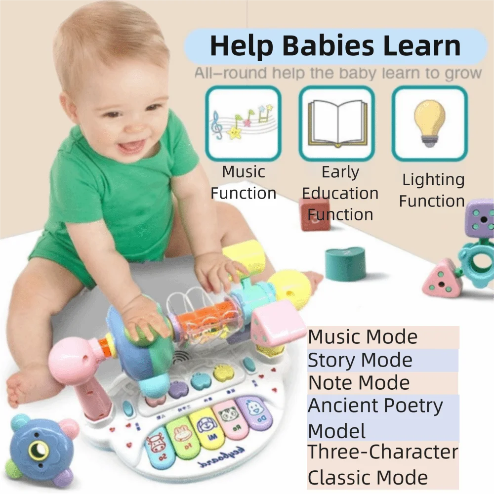 Jouet interactif de Piano musical pour bébé, avec son léger, cloche rotative, Piano musical, clavier à 5 touches, Instrument de musique