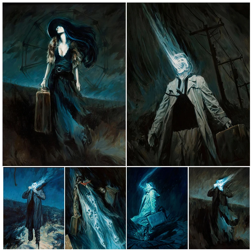 

Wandering Lonely Ghosts Surreal Fantasy Art Poster And Print Mystic Traveller Vintage Wall Art Canvas Painting Home Decoration