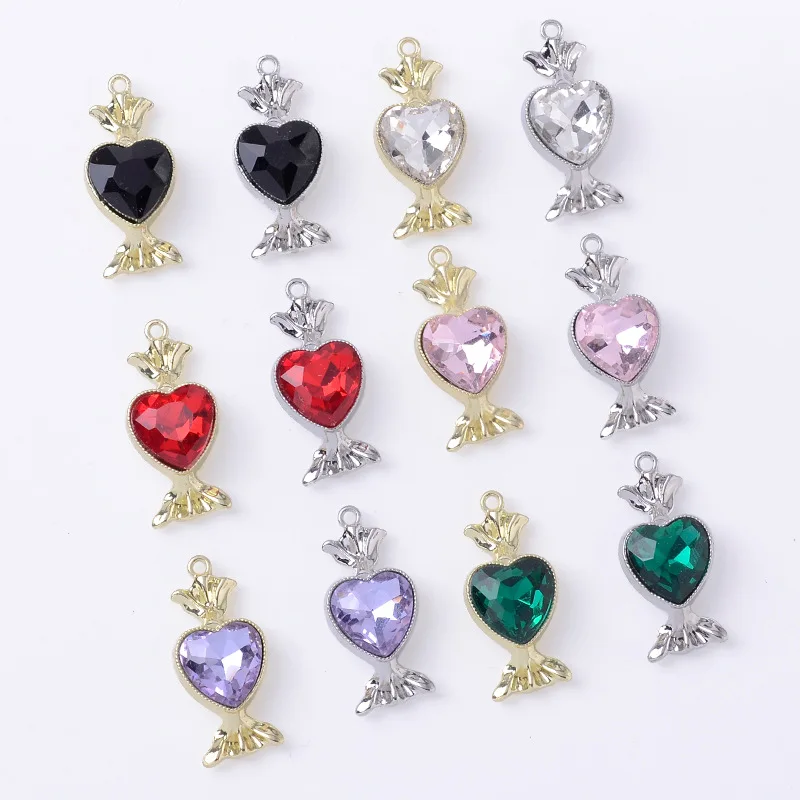 DIY handmade necklace bracelet accessories micro-inlaid crystal love candy bow single hanging alloy accessories pendant