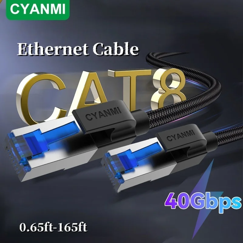 CYANMI Cat 8 Ethernet Cable 0.65ft 3.3ft 6.6ft 10ft 15ft 26ft 32ft 50ft 65ft 100ft 165ft, Compatible for Cat6 Cat6a Cat7 Cable