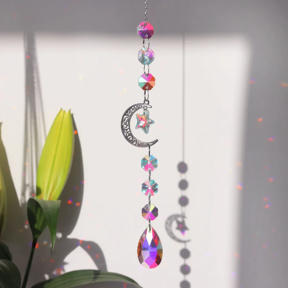 Argent planète galaxie soleil lune étoiles cristal Suncatcher pendentif soleil prisme boule jardin décoration galaxie étoile lune cristal