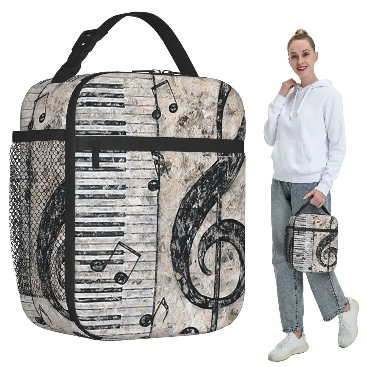 Musical Notes And Piano Keyboard Insulated Lunch Bag for Kids School Cooler Thermal Food Box Tote Portable Lunch Boxes Container