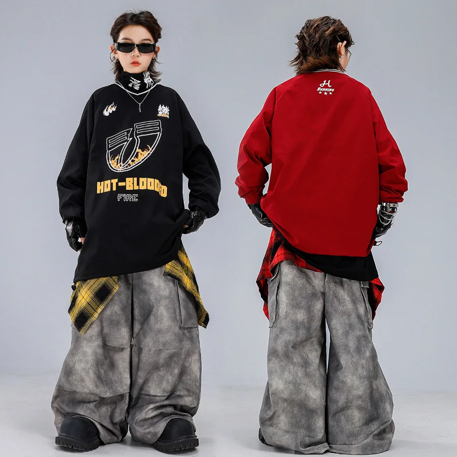 Children Boys Girls Streetwear Hip Hop Loose Sweatshirt Tee Cargo Pants Track Suits Sets Kids Dance Costume Performance Clothes