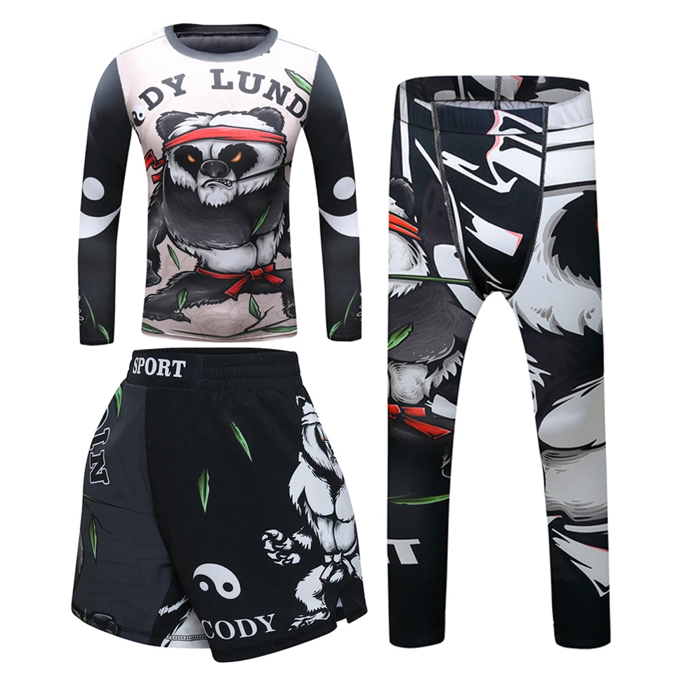 Jiu Jitsu  Kids MMA Rashguard T-shirts+Pants Muay Thai Shorts Children Boxing 4pcs/Set Kickboxing Sport Fitness Clothing