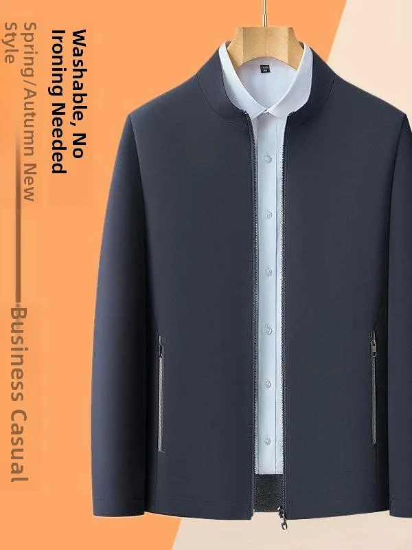 

Double-Sided Wear Silk Jaet Men's Mid-Age Dad Sle Iron-Free Busin Casual Thin Outerwear Spring Autumn
