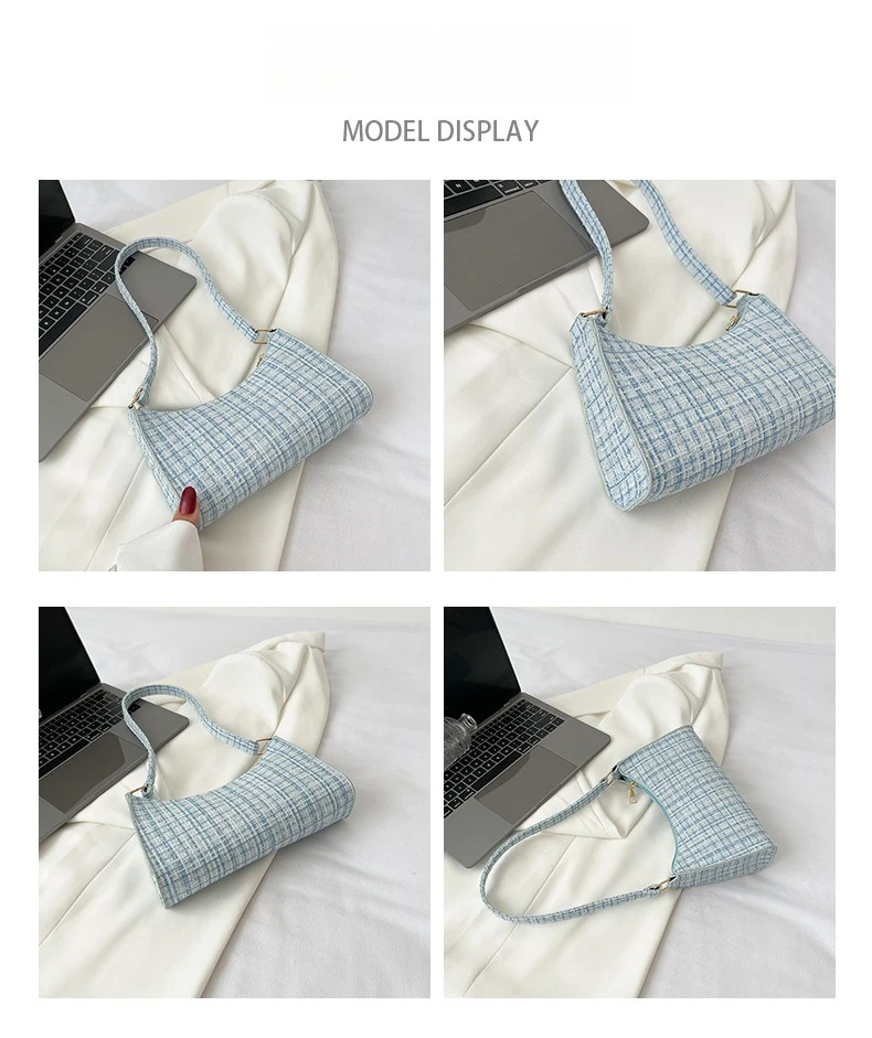 Damen-Unterarmtasche mit minimalistischem Gittermuster, modische High-End-Design-Umhängetasche, lässige, vielseitige Geldbörse für den Pendelverkehr – Detail 9