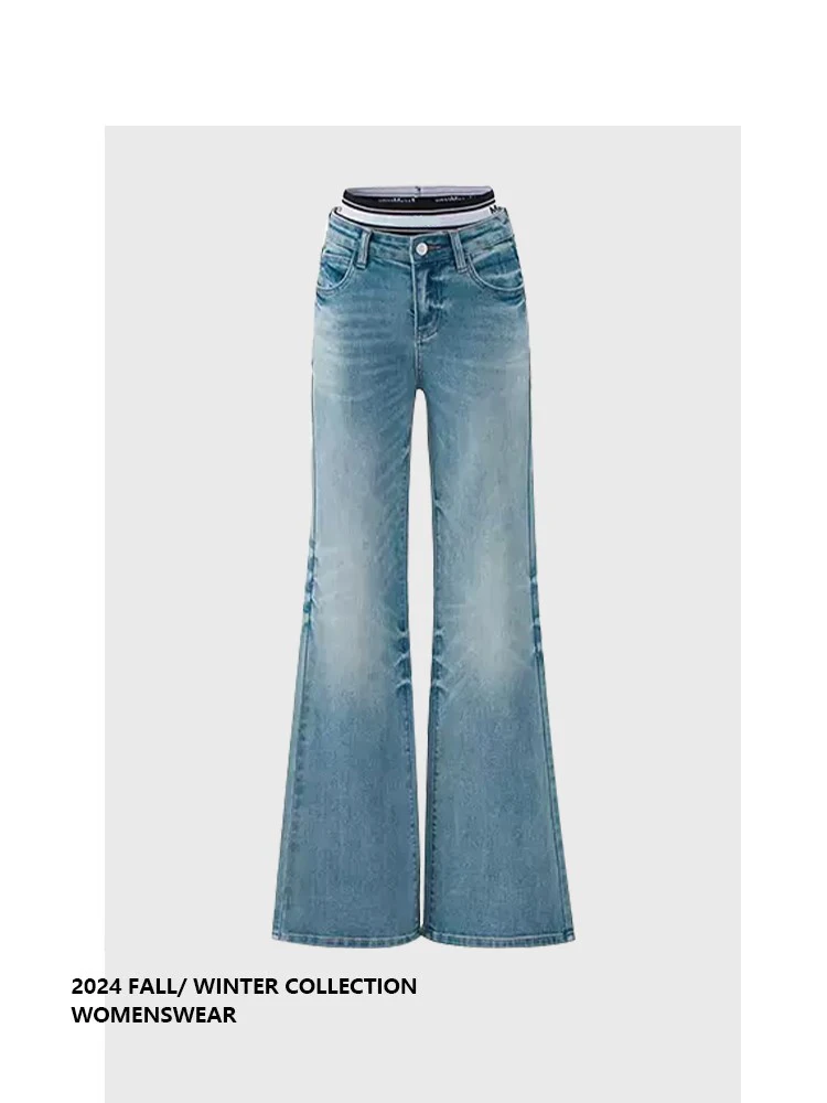 Forever 2 High Waist Fake Two-Piece Bell Bottom Damesbroek, Nieuwe Lente/Zomer Mode, Dubbele Taillelijn, Sexy Meisjesbroek