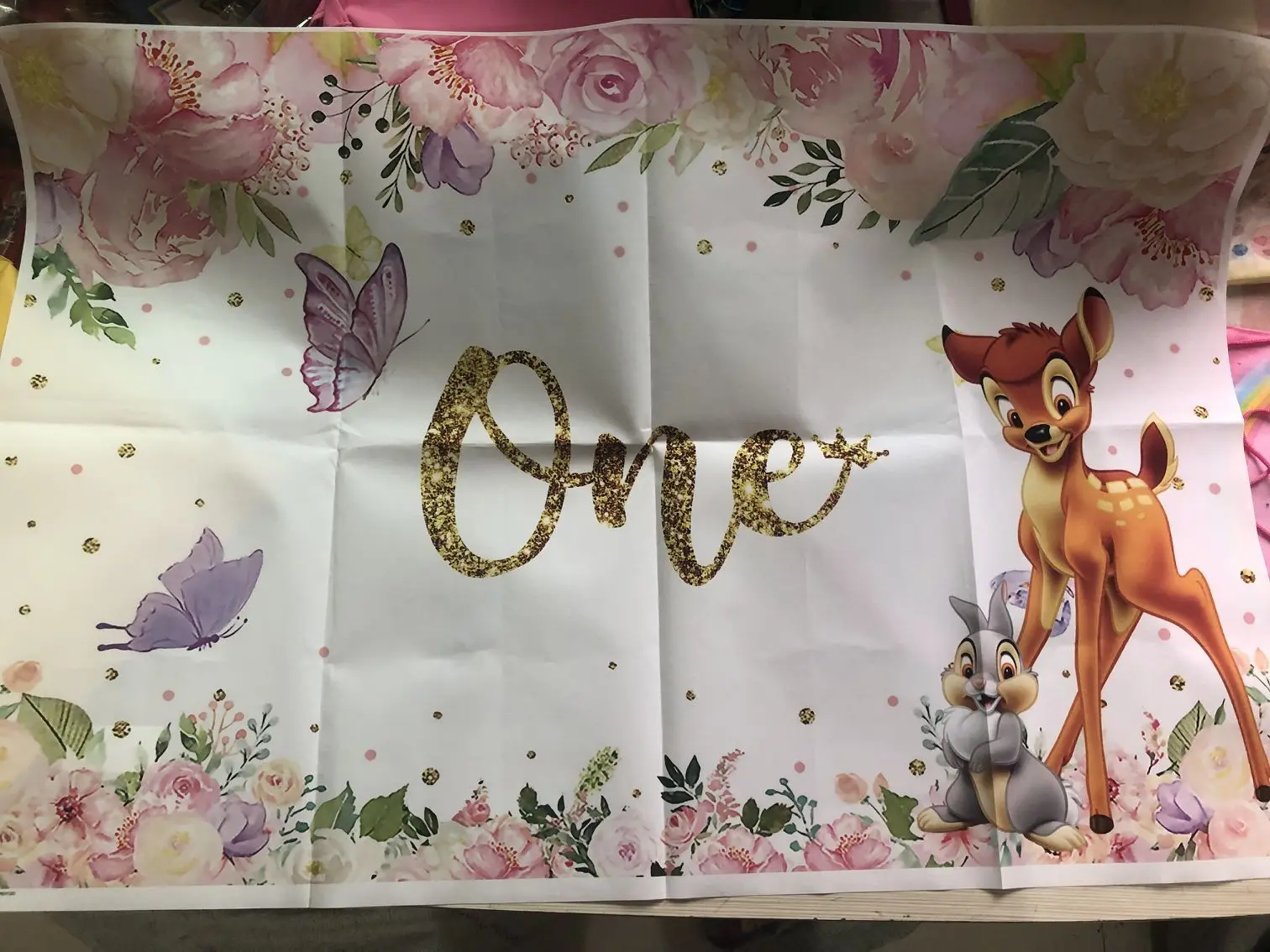 Disney Bambi One Backdrop For Girls 1st Birthday Party Baby Shower Flower Butterfly Photography Background Photo Decor Banner