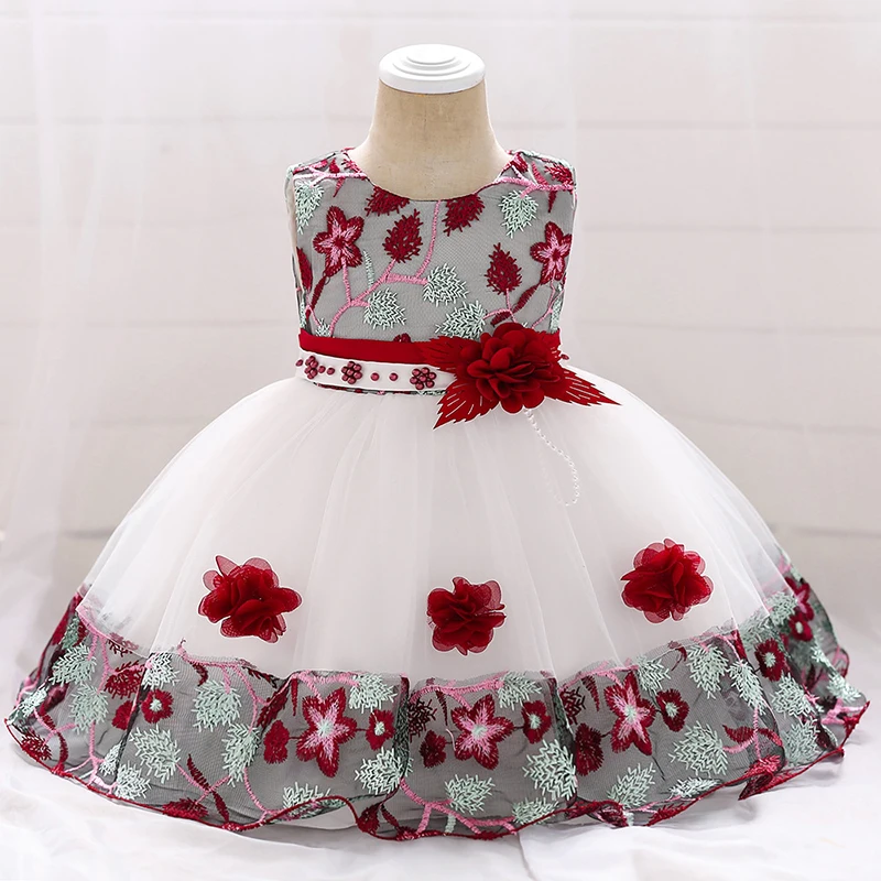 3 6 9 12 18 24 Months Baby Girls Dress Summer Flower Mesh Embroidered Little Princess Dress Birthday Party Present Kids Clothes