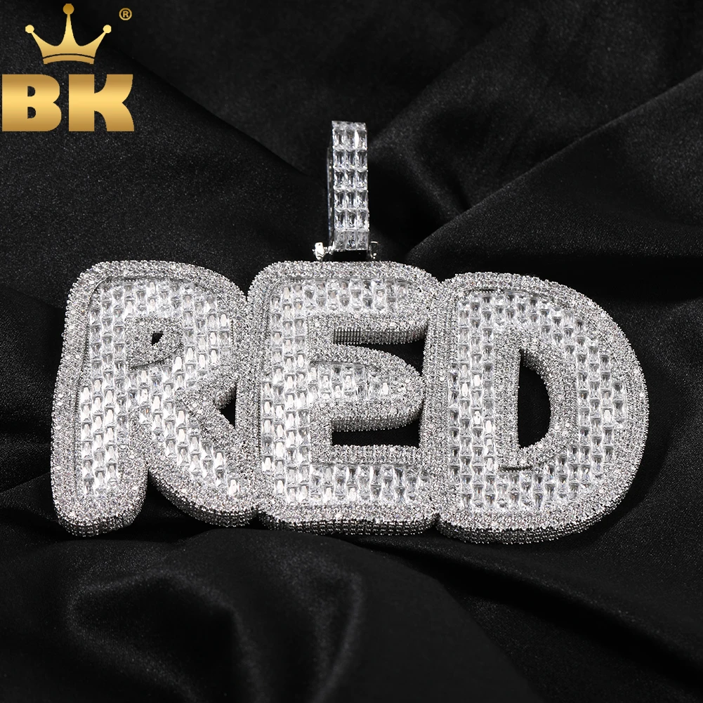 

TBTK Custom Baguettecz Letter Name Pendant Necklace Iced Out Square Cubic Zirconia Chain Necklace Hiphop Jewelry