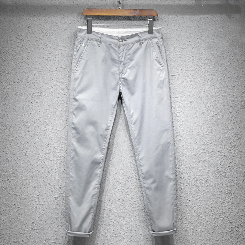 Summer 7 Color Ultra-thin Men\'s Ice Silk Casual Pants Soft Comfortable Solid Color Elastic Business Straight Trousers Brand