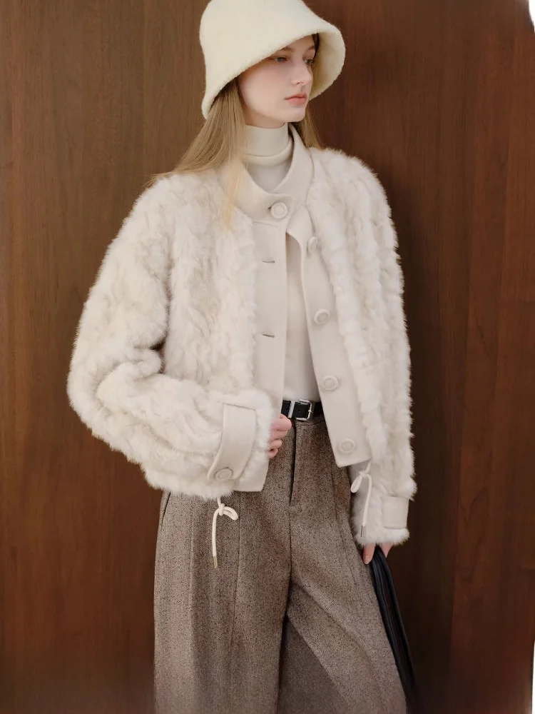 

Women's ort Fur Jaet Stand Collar Emed Leatherette Real Fur Inteated Long Sve Commute Sle Thiened Straight Tube