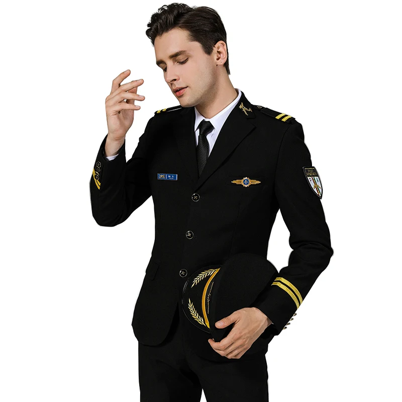 Pilot Uniform Aviation Jacket Pants Aviator Flight Attendant Men Spring Autumn Sets Security Overalls Work Clothes Pilot Costume