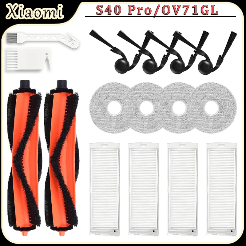 Kit de acessórios para aspirador de pó robô Xiaomi S40 Pro/OV71GL, escova principal, filtro HEPA, pano de limpeza, escova lateral, peças de reposição
