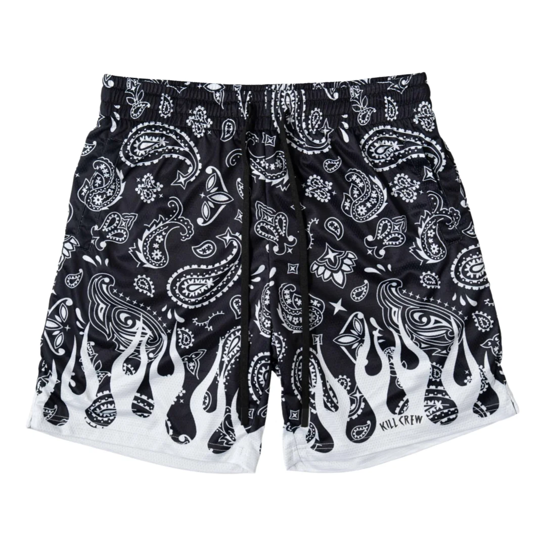 

Muay Thai Bandana Flame Unisex Athleisure Mesh Shorts with Pocket Summer Quick-dry Soft Lightweight Swim Shorts Moto Shorts