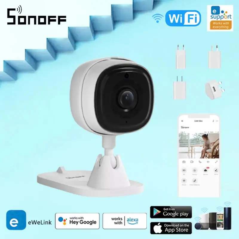 SONOFF-cámara de seguridad inteligente para interiores, dispositivo con WiFi, 1080P, HD, visión nocturna IR, detección de movimiento, Audio bidireccional, Monitor remoto