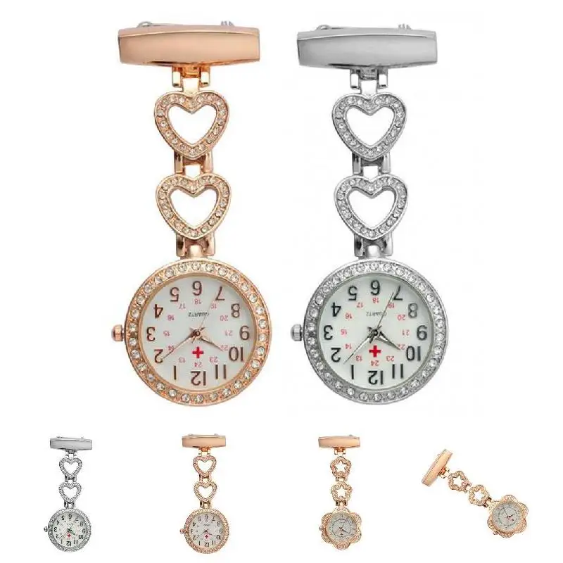 

Fashion Women Pocket Watch Clip-on Heart/Five-pointed Star Pendant Hang Quartz Clock For Medical Doctor Nurse Watches