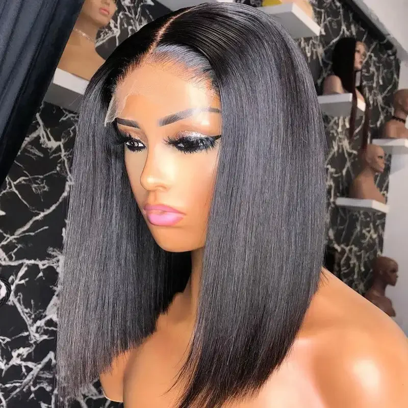 

Straight Short Bob Wig Raw Virgin Brazilian Lace Front Human Hair Wigs For Black Women 4x4 Hd Transparent Lace Frontal Bob Wigs