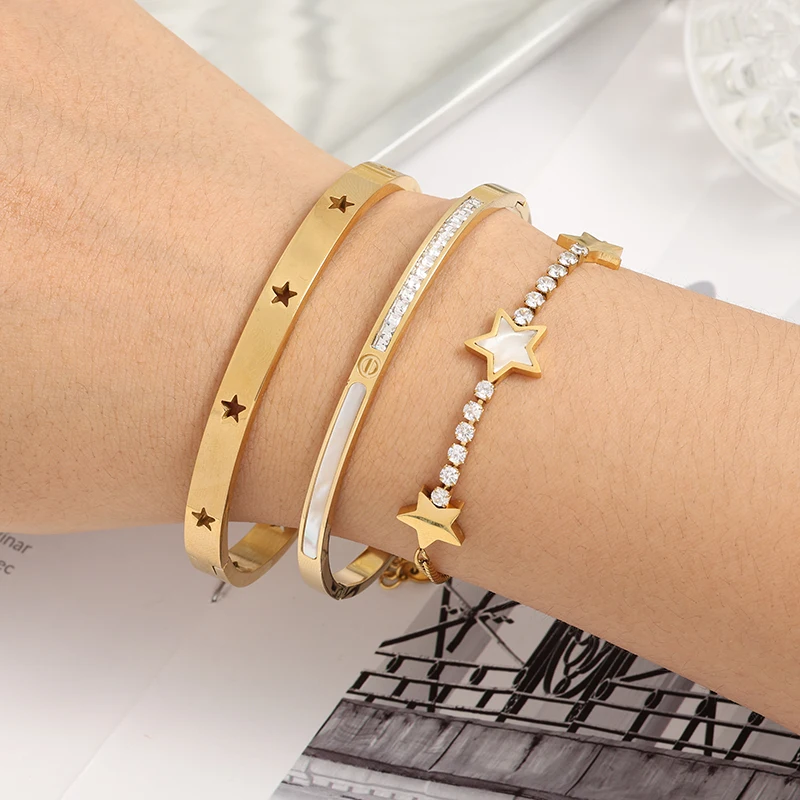 Luxury Star Shaped Stainless Steel Bracelet Set Fashionable Decorative Daily Party Jewelry Gift For Women Men