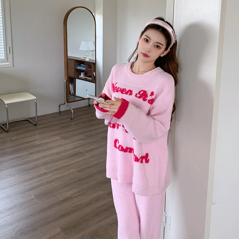 

Ladies' autumn and winter half-fleece sweet and casual two-piece set