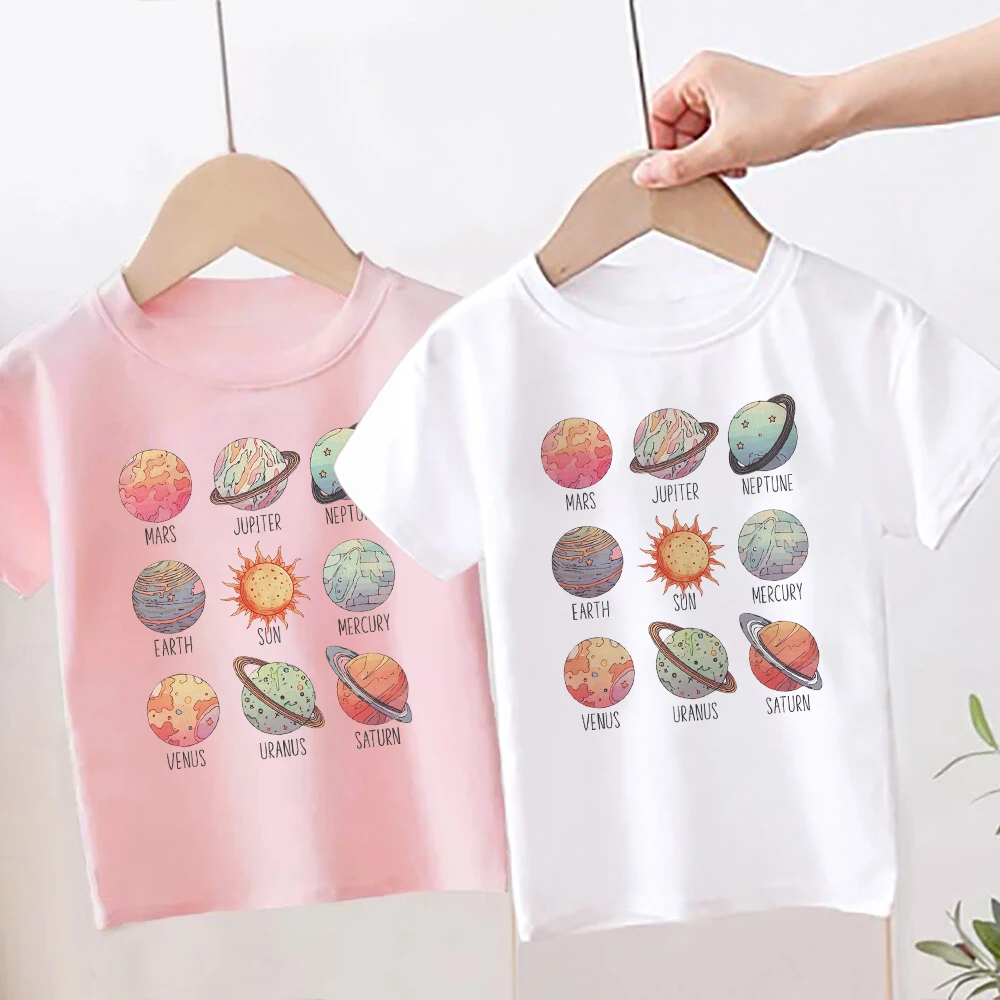 Solar System Printed Toddler Shirt Cute Abstract Planets Names Tee Space Birthday T-shirt Kids Summer Short Sleeve Tshirt Tops