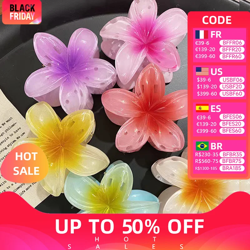 Six colors Gradient Flower Hair Styling Accessories Set Beach Style Hairpins Flower Claw Clips Hawaiian Style