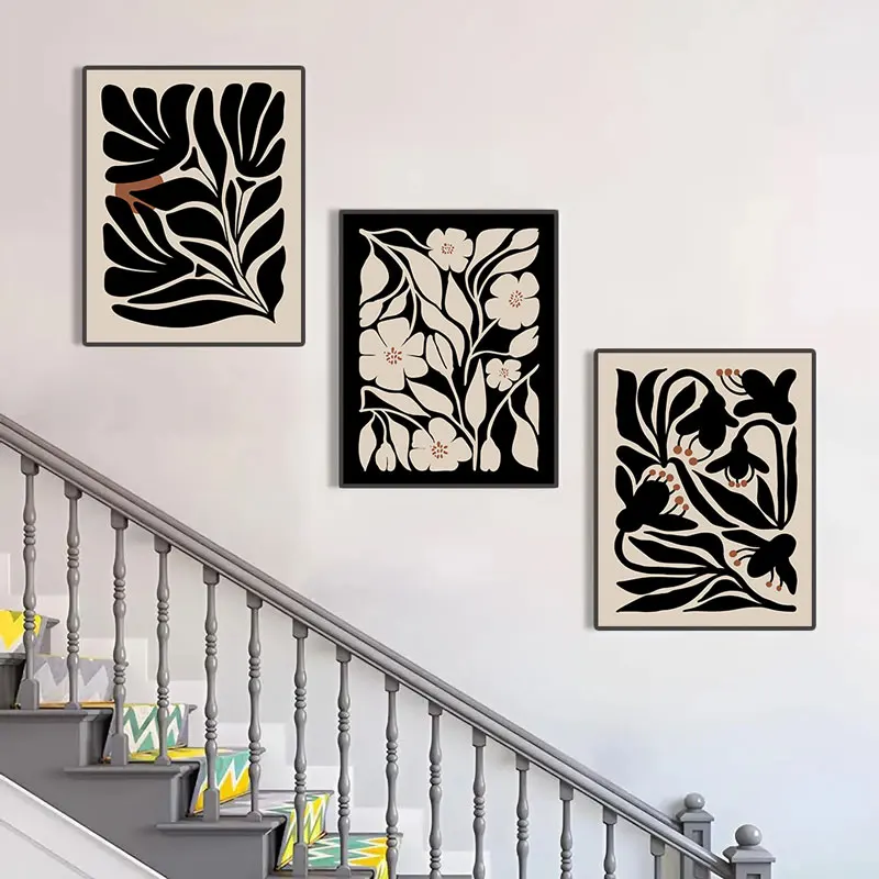Luxury Abstract Black Floral Design Canvas Painting Simple Wall Decorative Poster for Living Room Bedroom Home Decor Art Picture