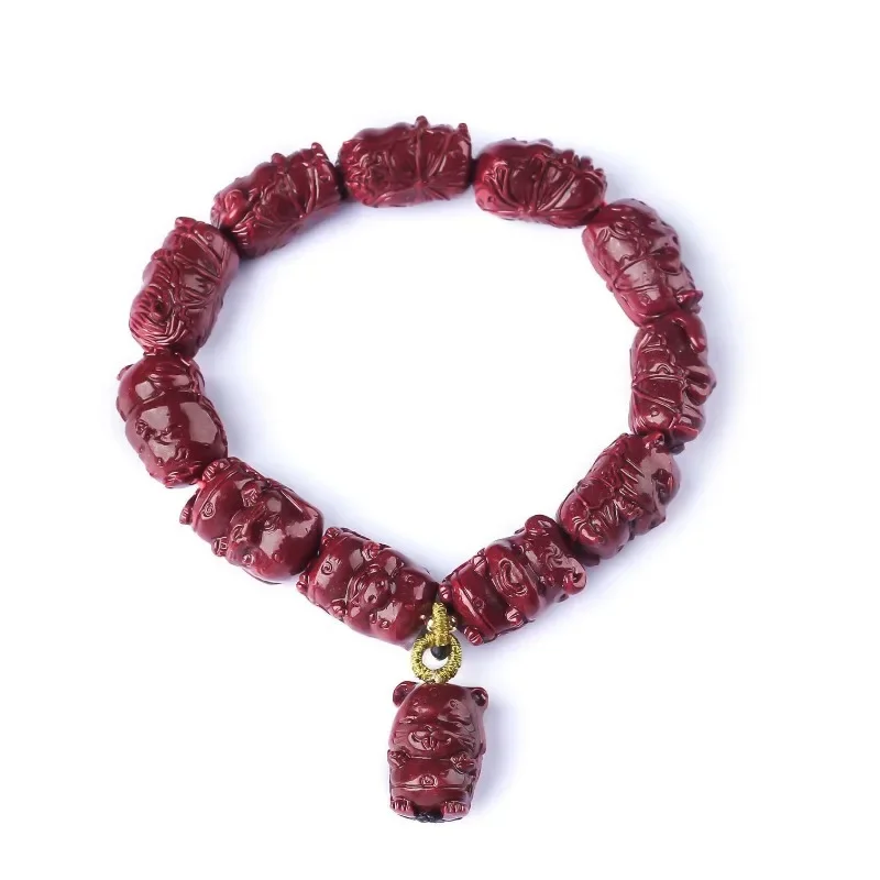 

*Creative exquisite engraved round beads cute twelve zodiac bracelet retro south red tourmaline bangles ethnic style fine jewelr