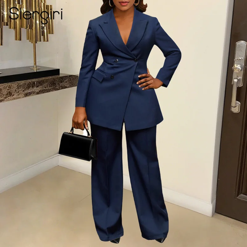 

Slergiri женский элегантный пиджак с зубчатым вырезом и длинными рукавами + костюм, брюки, осень 2024, офисный женский комплект из двух предметов, комплект из двух предметов