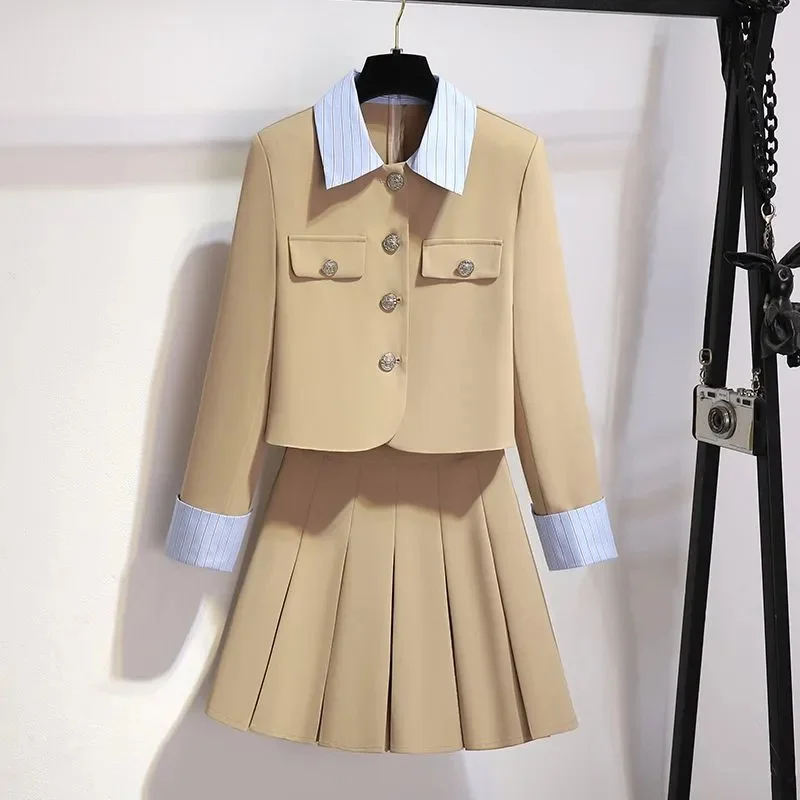 Spring Autumn Skirt Suits Women 2024 New Jacket Skirts Two-Piece Suit Fashion Single-Breasted Coat Pleated Skirt Sets Female