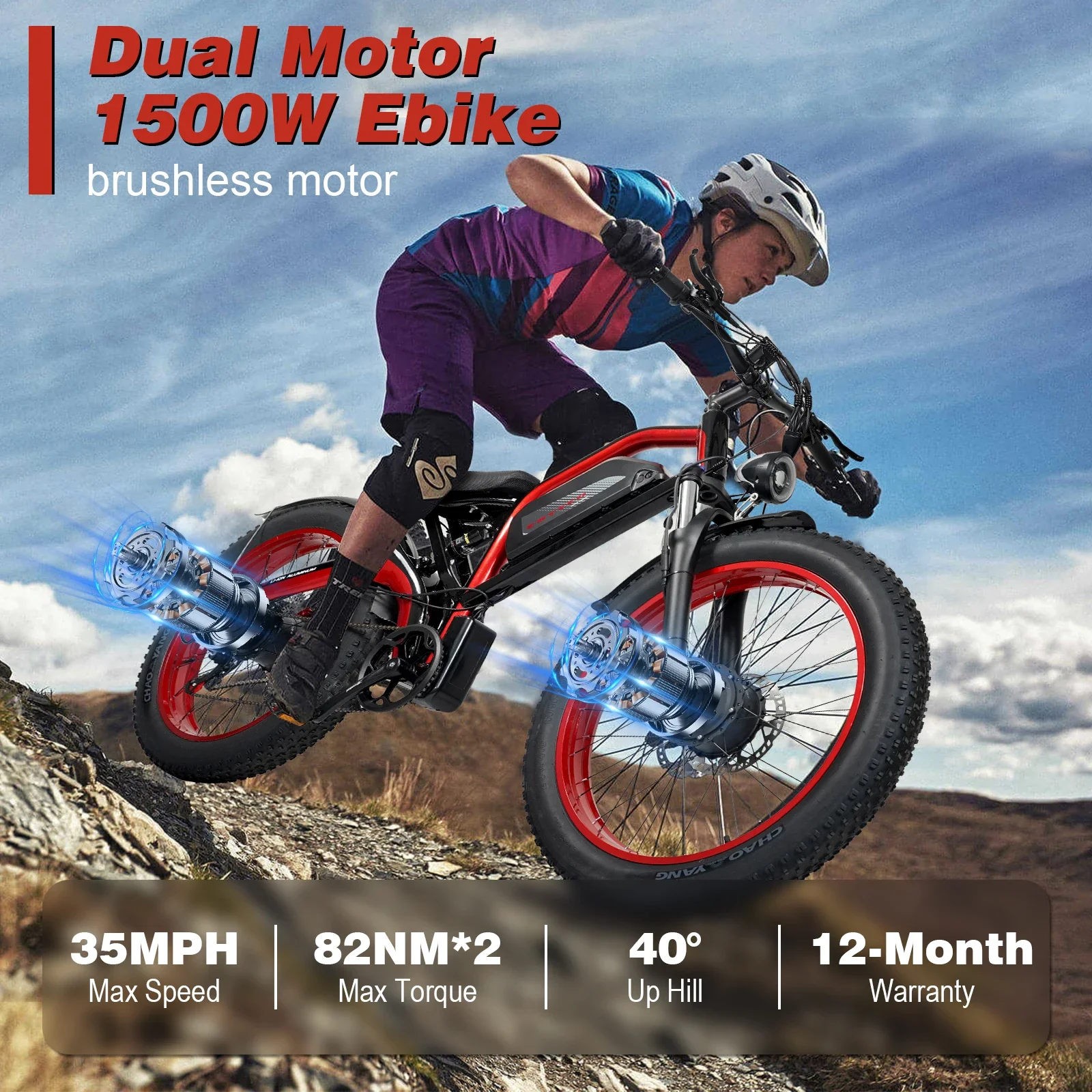 2000W mountain electric bicycle high-power motor with 52V 23Ah lithium battery electric bicycle 26 