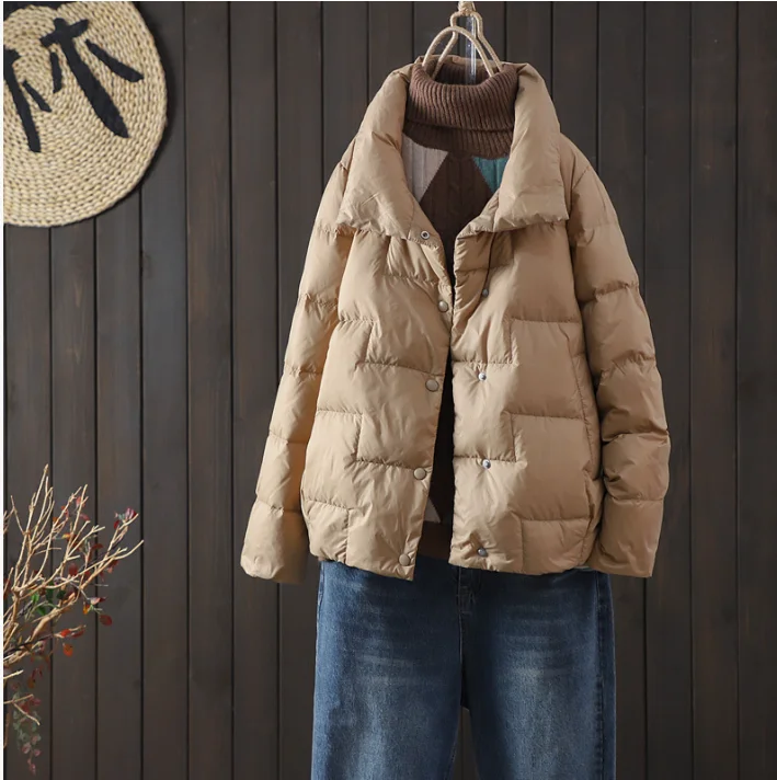 

Winter New Fashion Women's Solid Color Turn-down Coollar Long Sleeve Casual Trendy Simple Basic Quilted Coats Female Parkas Tops