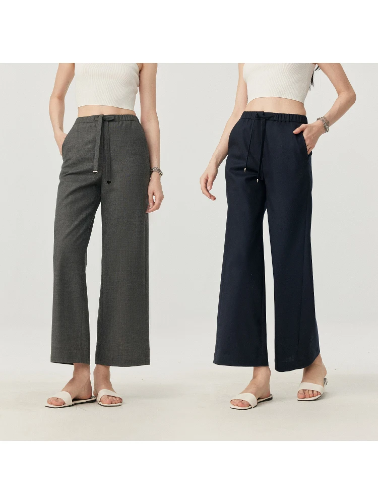 

MARIUS French Bread Pants Fine Spun Eue Wool Elastic Waist Straight Leg Nine-Tenths Anti-Wrinkle Loose Casual Trousers