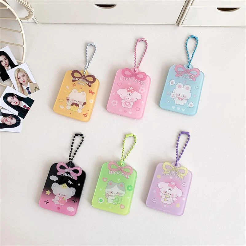 Cute Sweet Bow Acrylic Card Holder Bag Pendant Bus Card Protective Cover Idol Photo Display Sleeved Card Storage Gifts