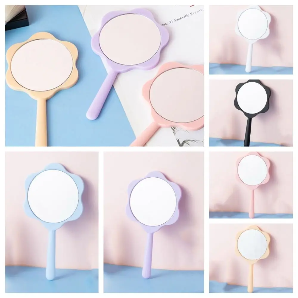 Portable Flower Shape Handheld Makeup Mirror Anti-sweat High Definition Hand Mirror Non-slip Cosmetic Mirror Makeup Tool