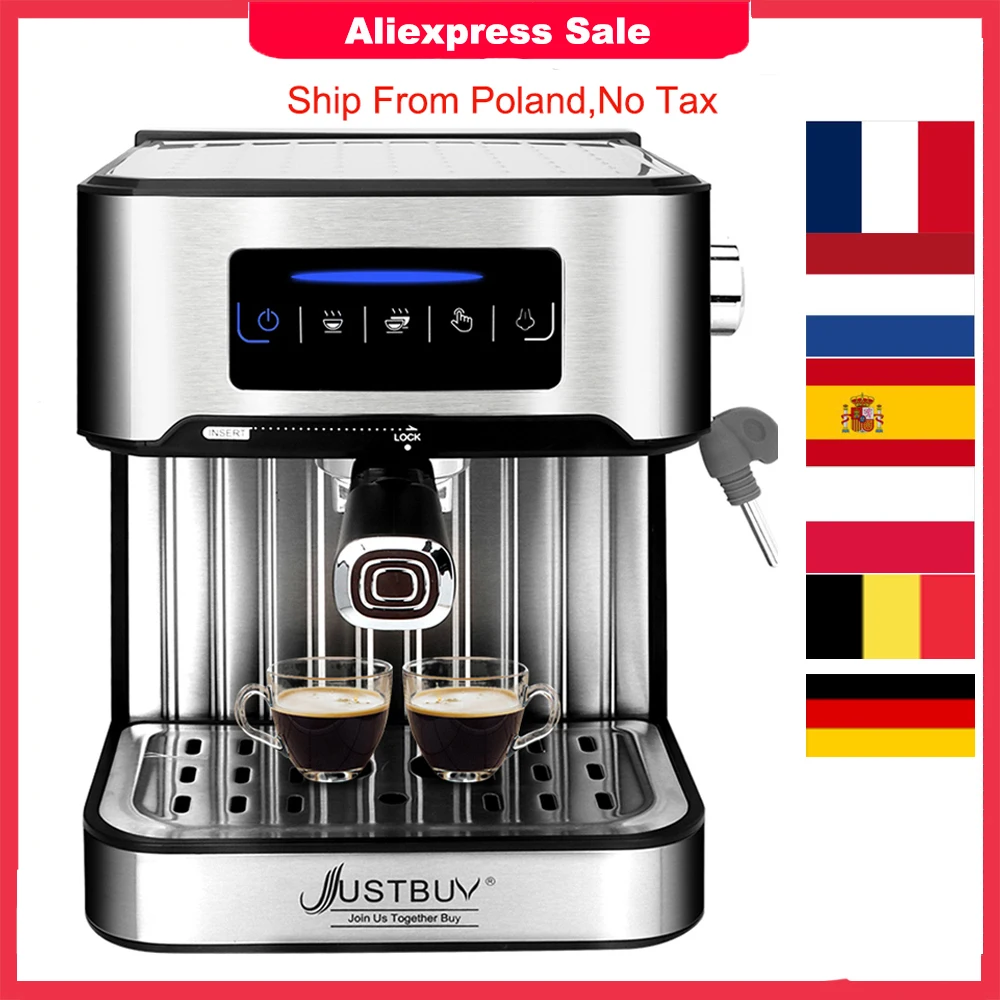 LCD Touch Espresso Coffee Machine Maker Semi-Automatic Pump With Cappuccino Milk Bubble Maker