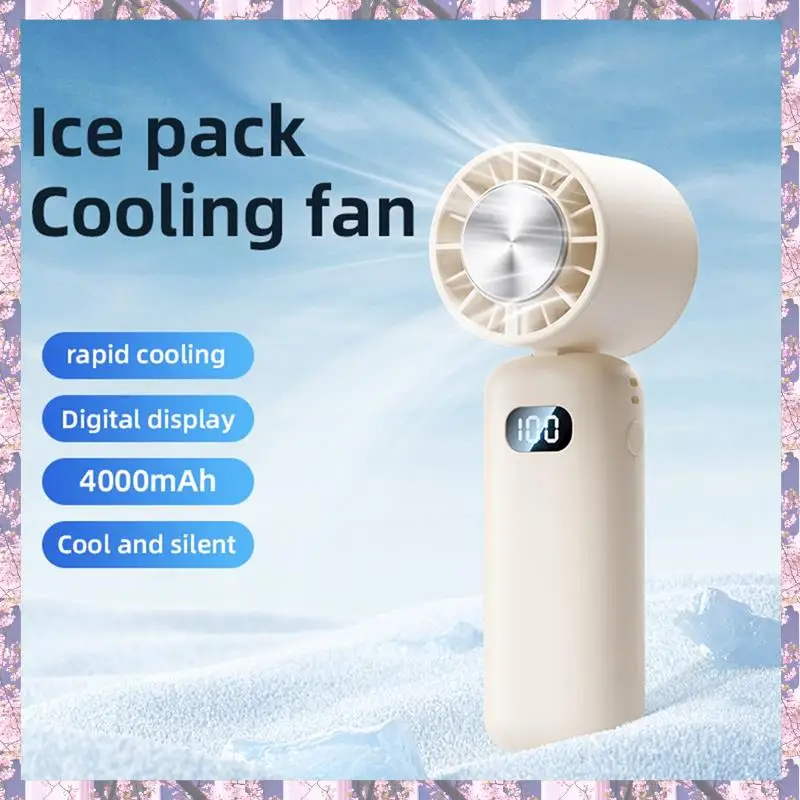 Ice Compress Mini Fan Cooling Handheld Fan Mini Folding Digital Display Mute Desktop Fan Ice Compress Neck Fan