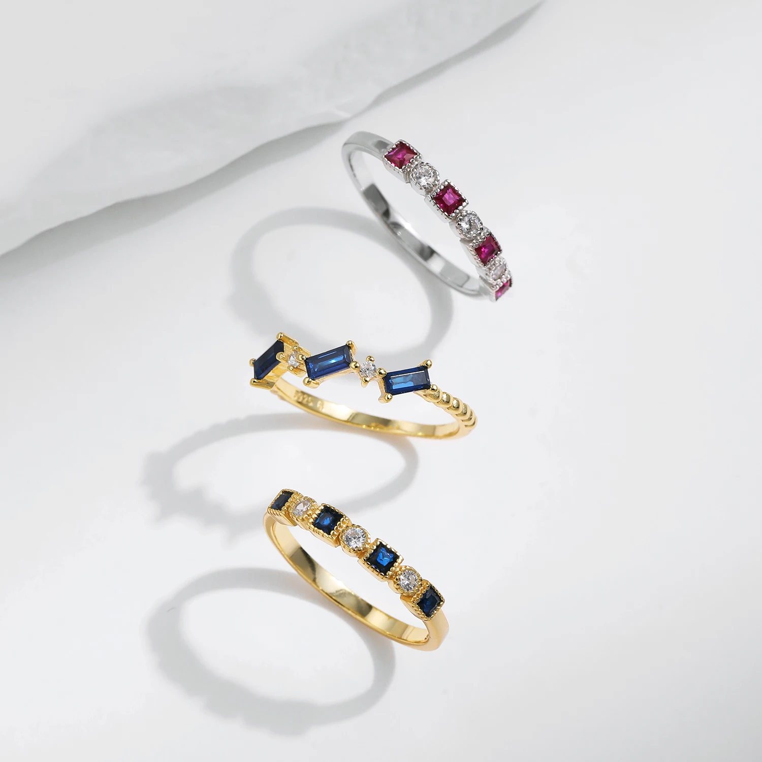 Women's 925 Sterling Silver Rainbow CZ Vintage Stackable Ring