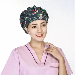 Clearance Bouffant scrub cap Women Scrub hat for Long Hair Adjustable Reuseable Cotton Hats Cartoon Flower Printed