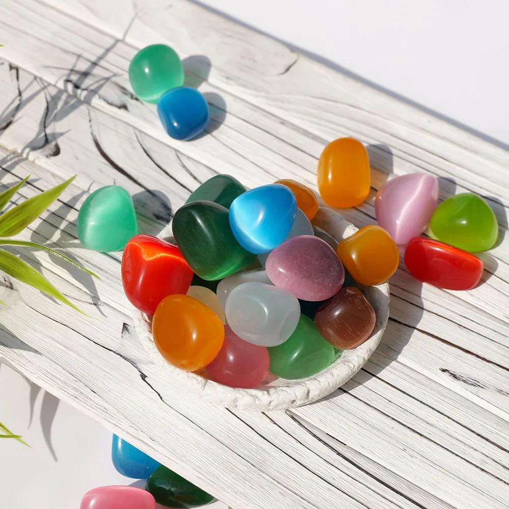 100g Multicolor Cat Eye Stones Pebbles Polished Tumbled Gemstones for Aquarium Vase Fillers Succulent Plants Decor view 4