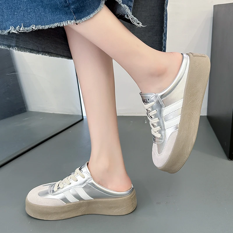 Women's Sneakers Leather Slip-on Women's Vulcanized Shoes Lightweight Canvas Round Toe Casual Women's Sneakers Zapatos Mujer