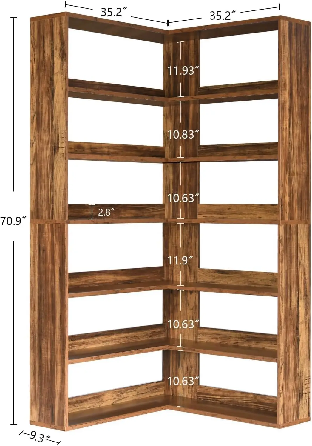 Corner Bookshelf with LED Light and Storage,6 Tier Industrial Tall Bookshelf Etagere Bookcase,71” Corner Book Shelf Display Rack