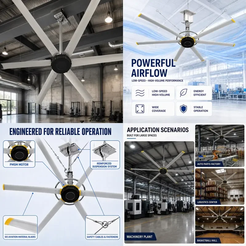 for  Commercial Ceiling Fan 4m 13ft 0.75kW  Motor 9200m3/min Large Area Air Supply Fresh Air  Retail Stores