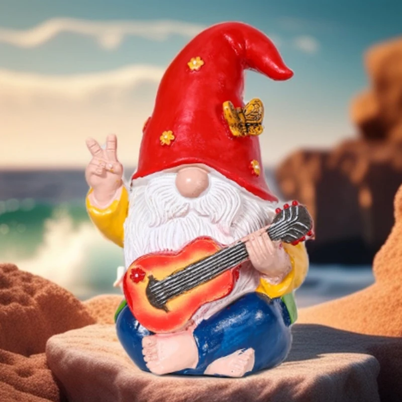 Whimsical Guitar Playing Gnome Statue Colorful Resin Garden Dwarf Outdoor Decor Yard Balcony Porch New Years Gift Idea