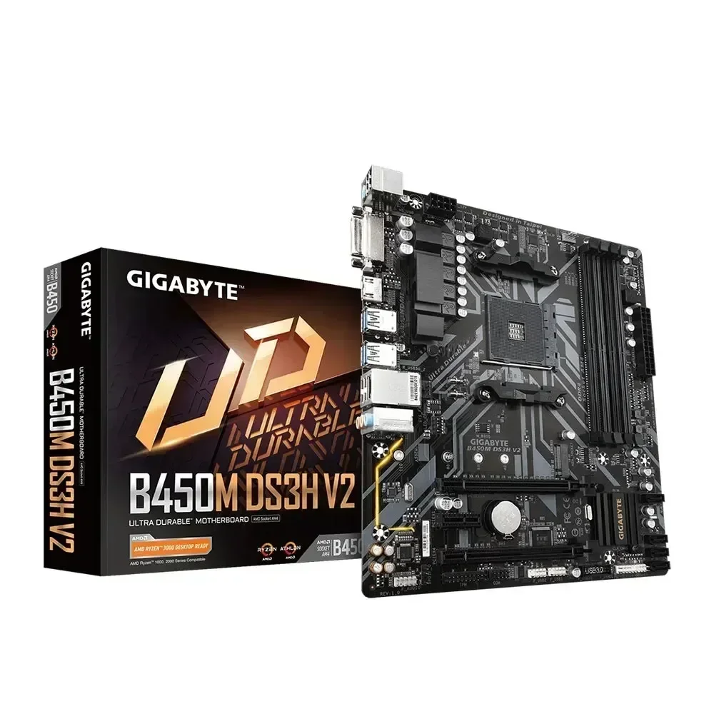 GIGABYTE B450M DS3H V2 Motherboard AMD AM4 For Ryzen 3/4/5 Series CPU 4*DDR4, PCI-E 3.0 X16 ,4XSATA3.0 ,M.2, HDMI/DVI